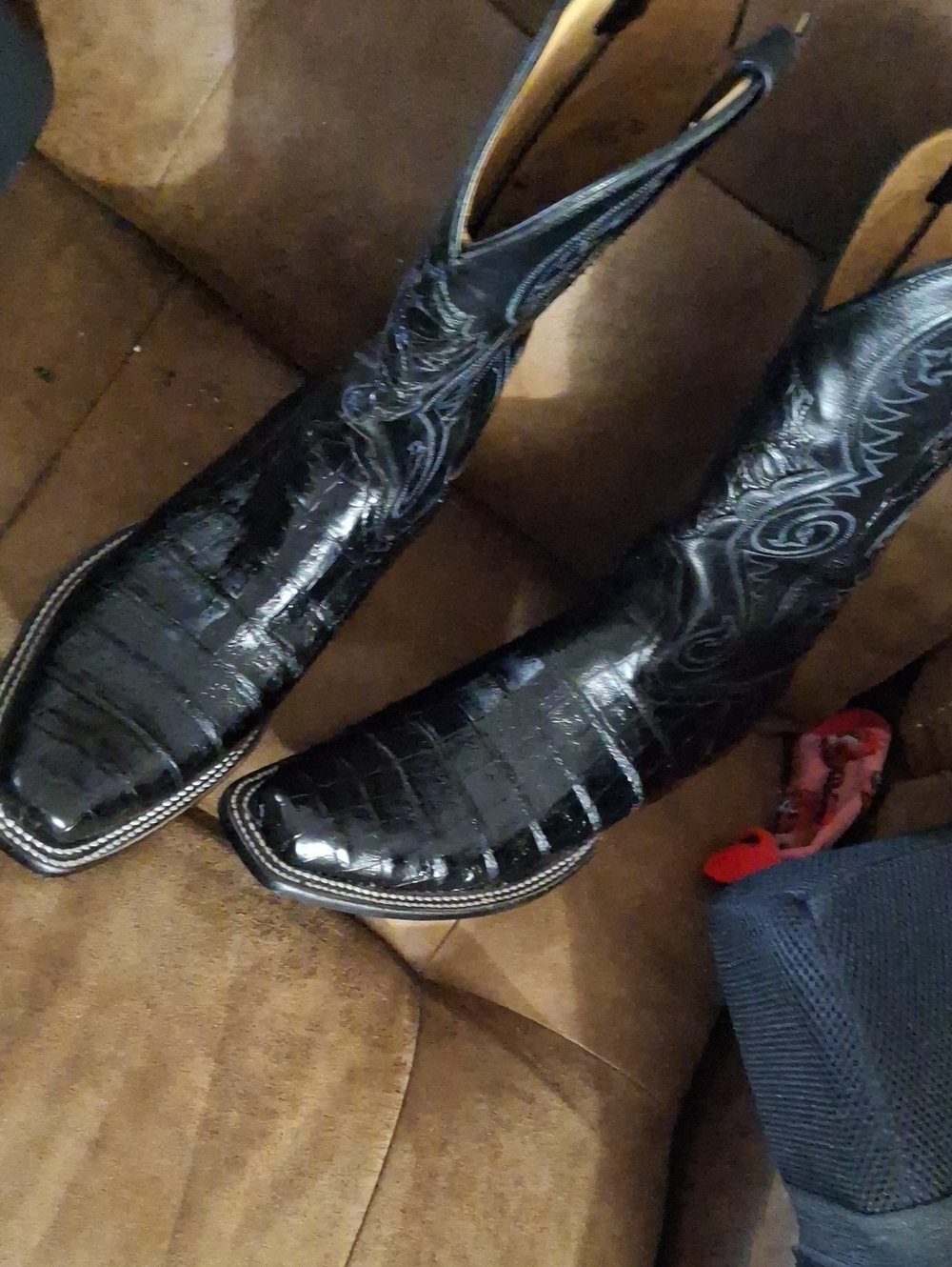Lucchese Black Exotic Crocodile Toe Western Boots
